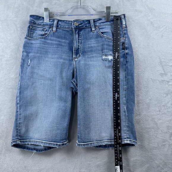 Silver Jeans Avery Bermuda Shorts Womens Size W32/L9 Distressed High Rise Blue - Picture 9 of 10